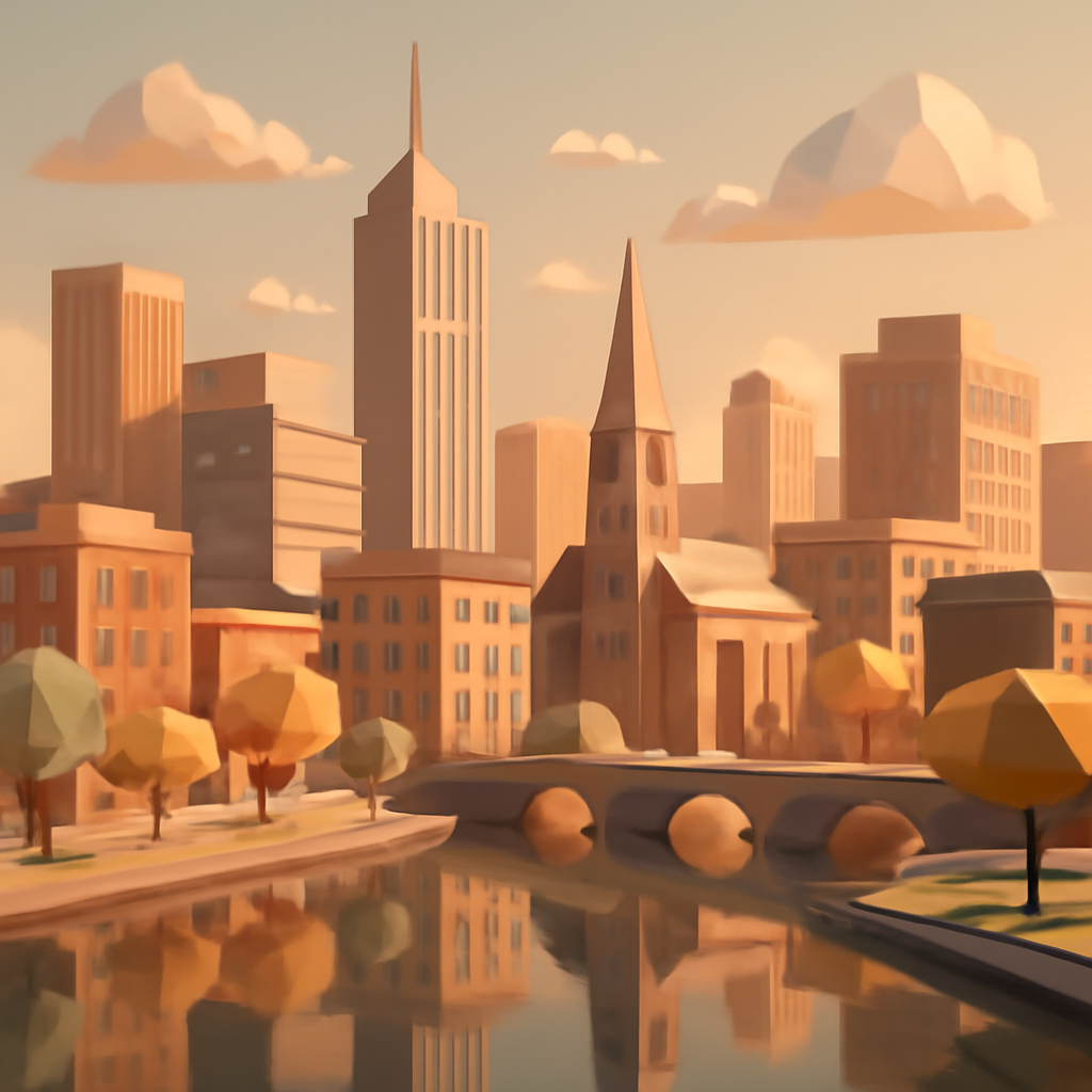 low poly serene cityscape