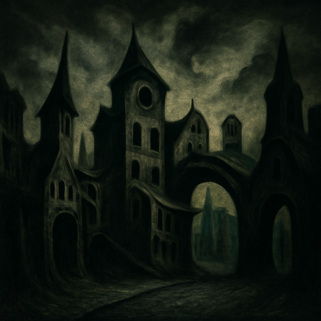 surrealist dark cityscape