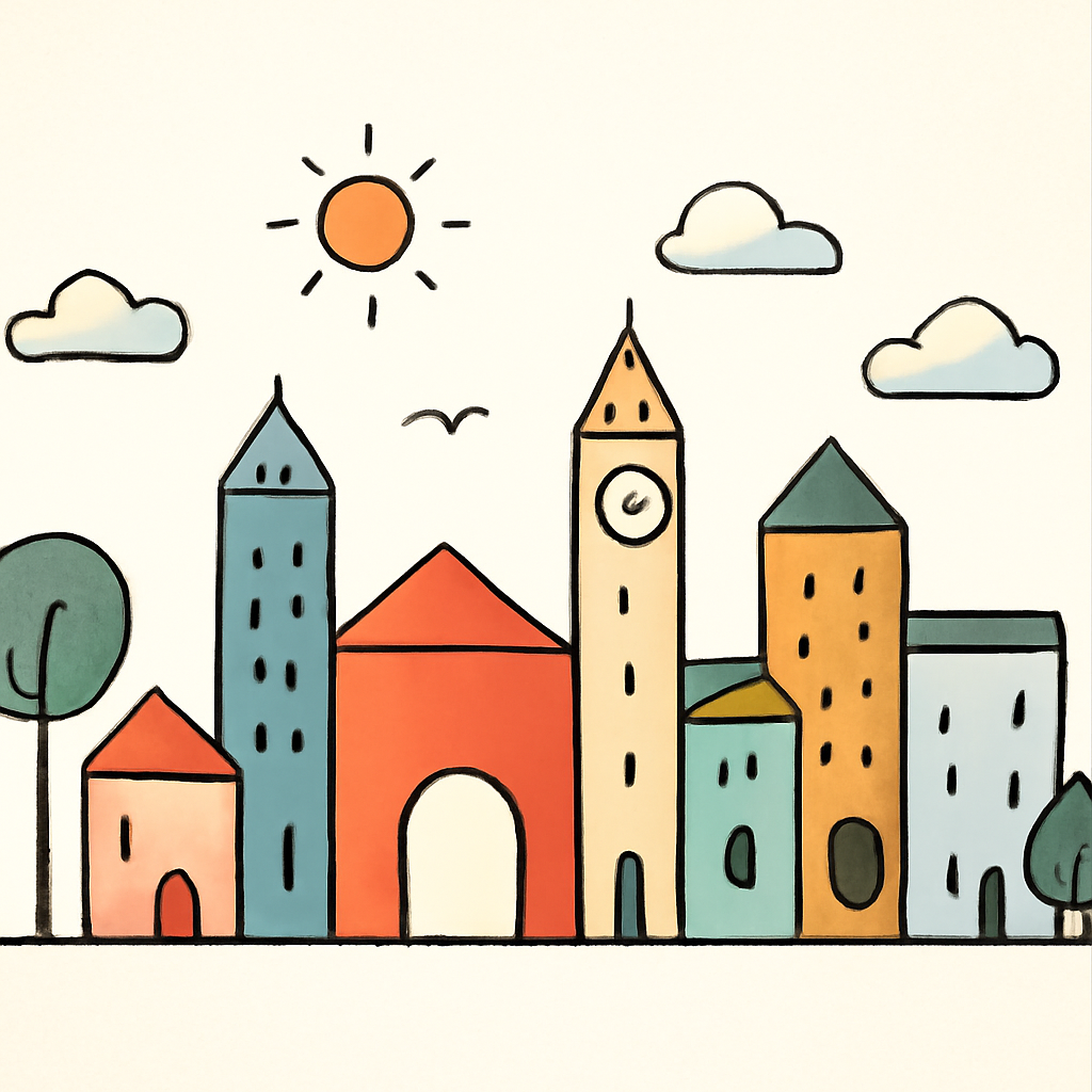 minimalist whimsical cityscape